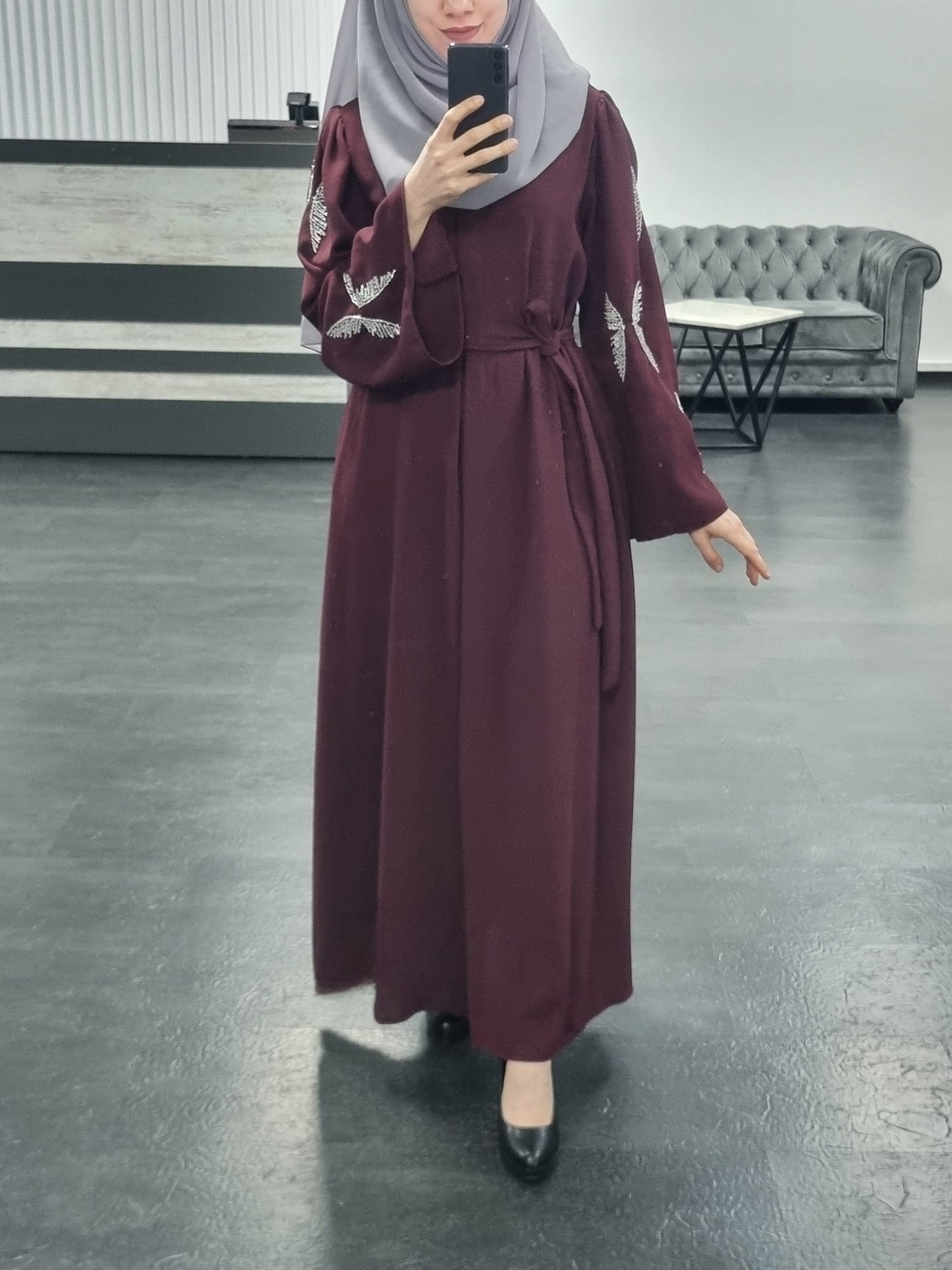 478- Abaya Eleganza Butterfly bordo
