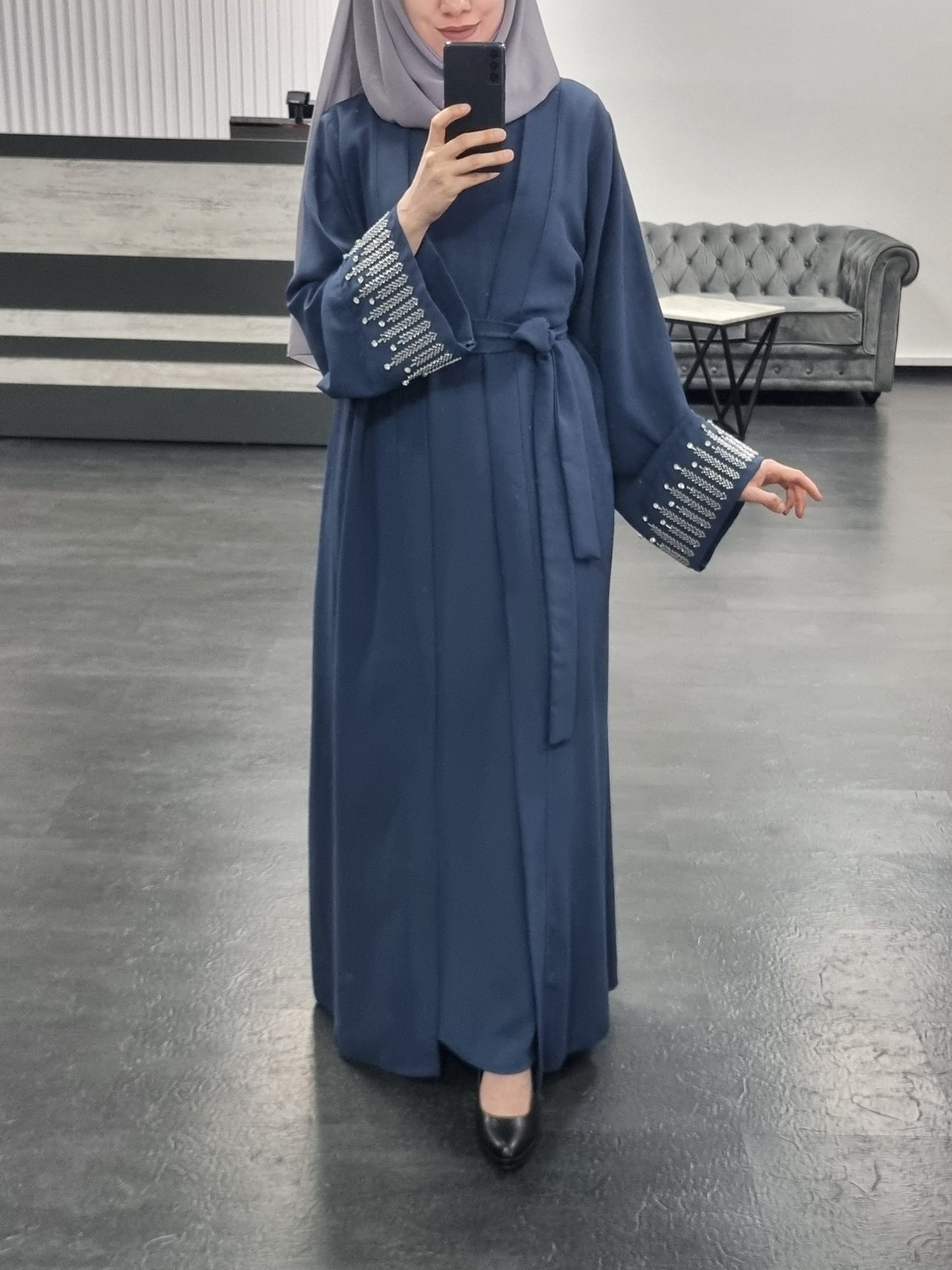 472- Abaya Diamente Set petrolblau