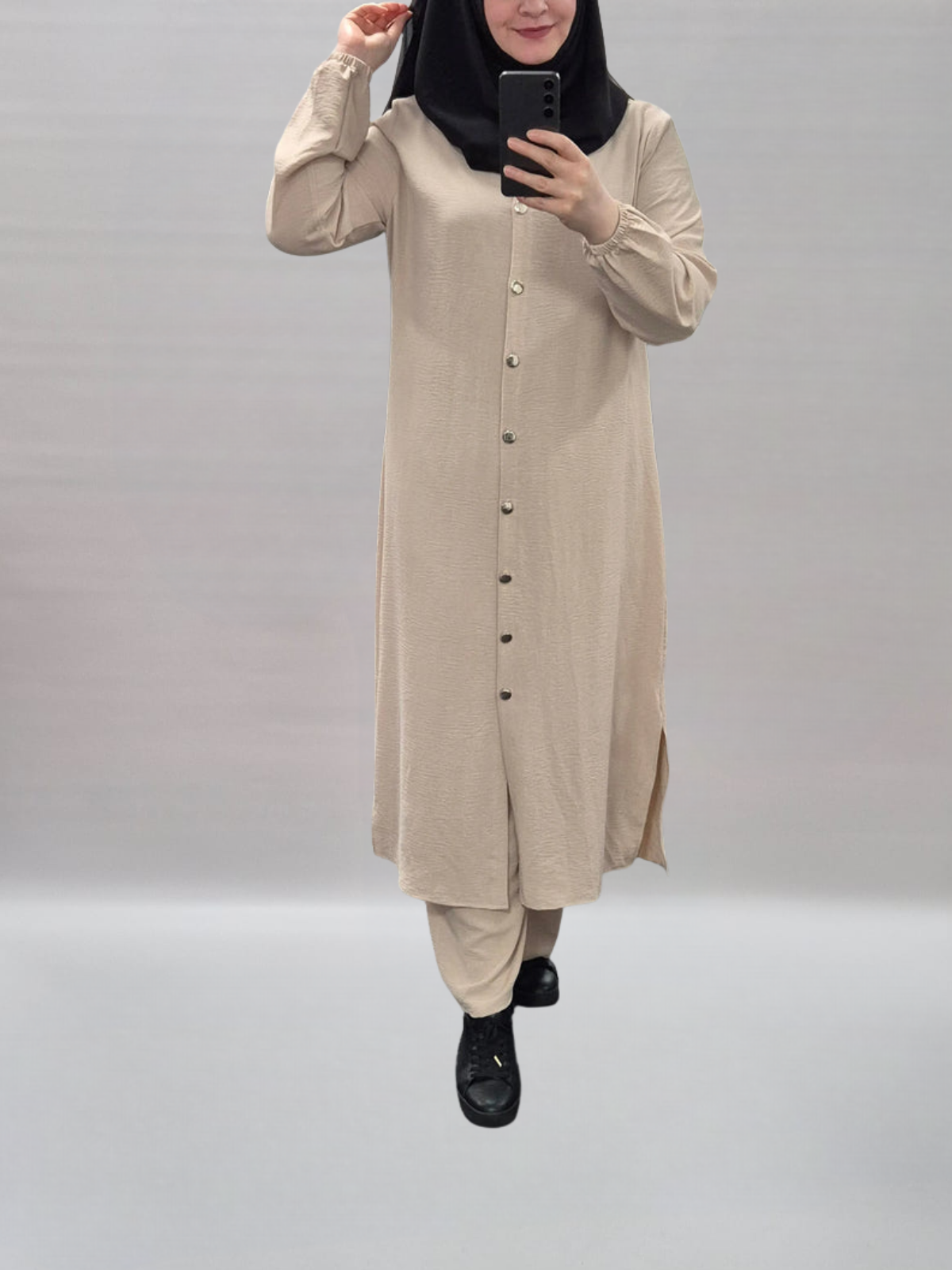 434 - Zweiteiler mit langer Tunika und Hose beige