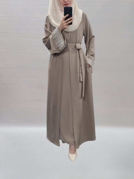 473- Abaya Diamente Set beige