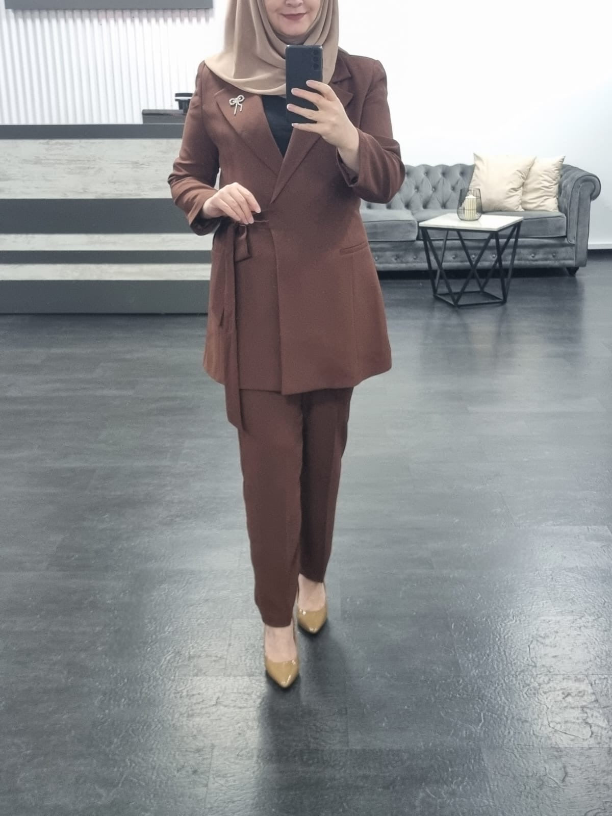 463 - BLAZER SET BINDEGÜRTEL braun
