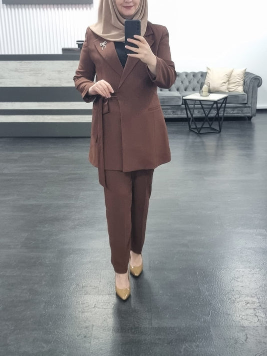 463 - BLAZER SET BINDEGÜRTEL braun