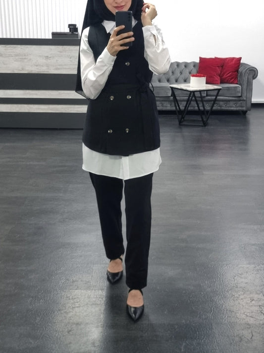 566 - 3`Teiler Bluse+West+Hose in schwarz