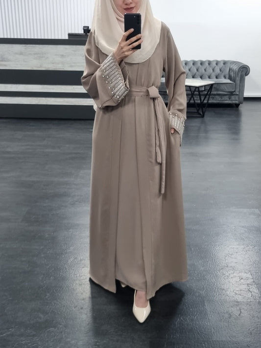 473- Abaya Diamente Set beige