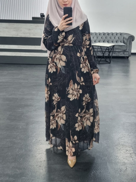 651- Chiffonkleid gemustert schwarz