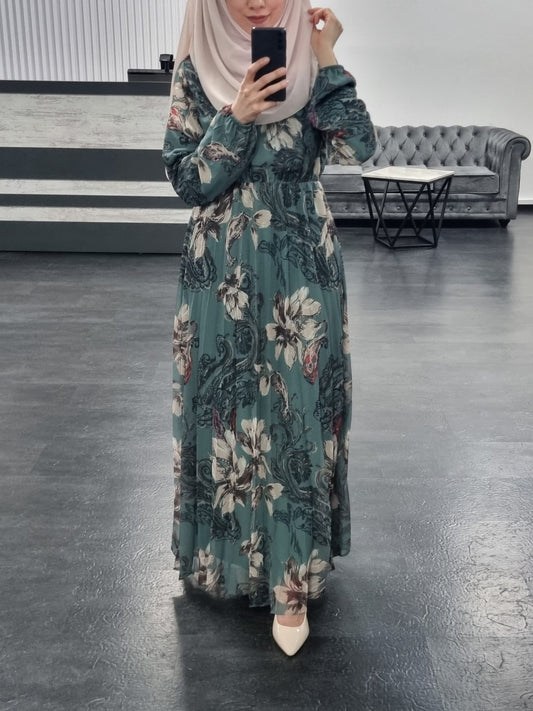 652- Chiffonkleid gemustert grün