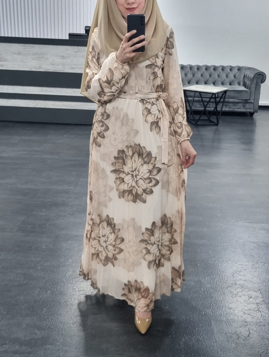 646- Chiffonkleid mit Blumenprint olivgrün
