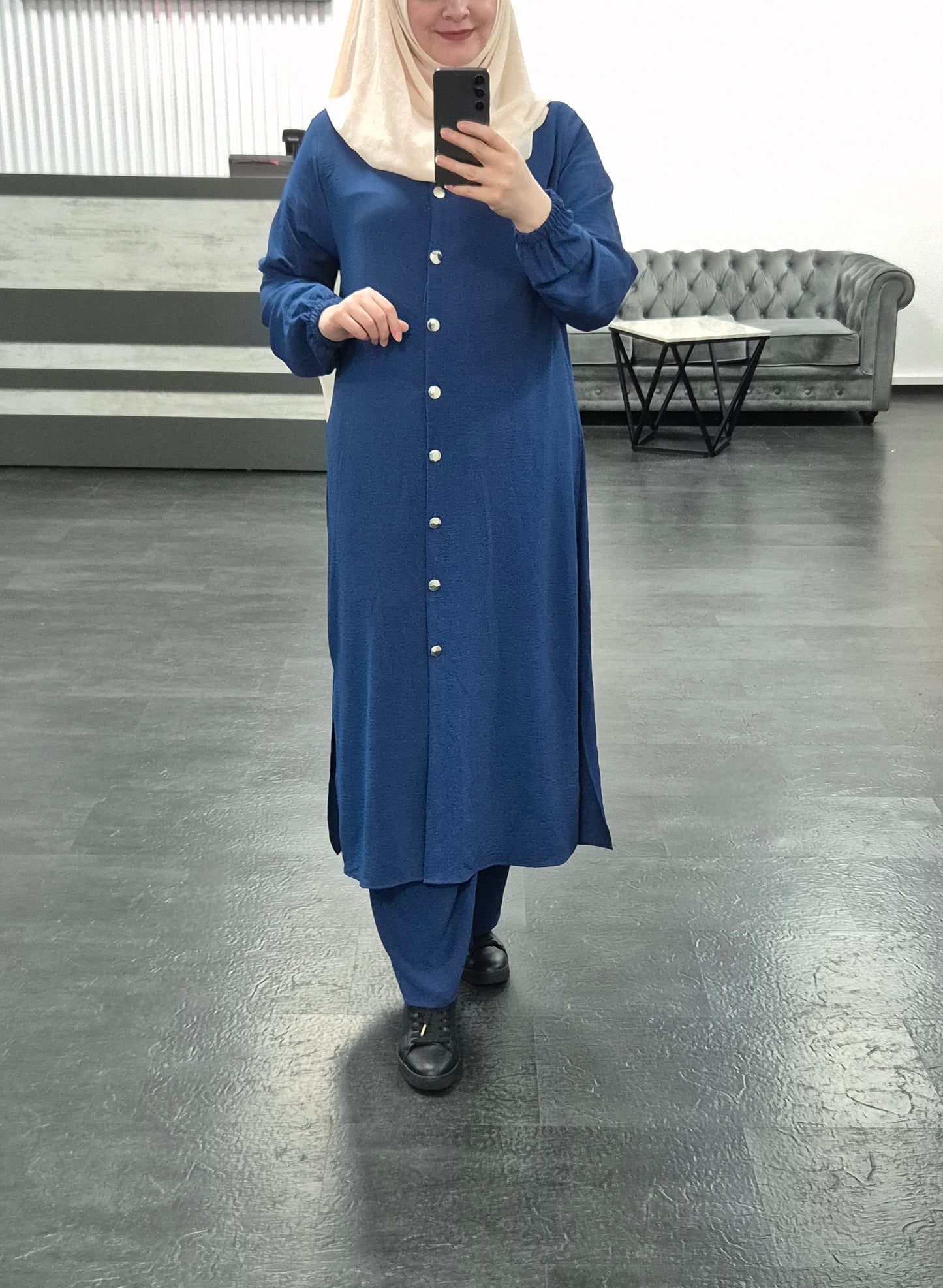 432 -  Zweiteiler mit langer Tunika und Hose blau