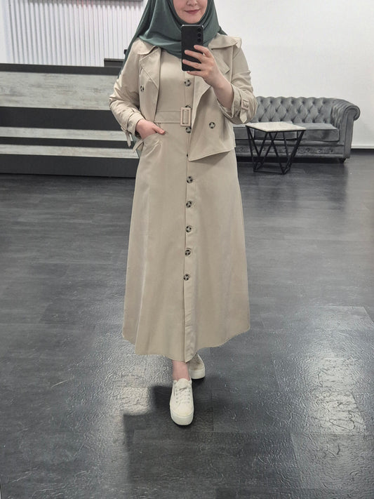 672 - Kleid mit Minijacke beige