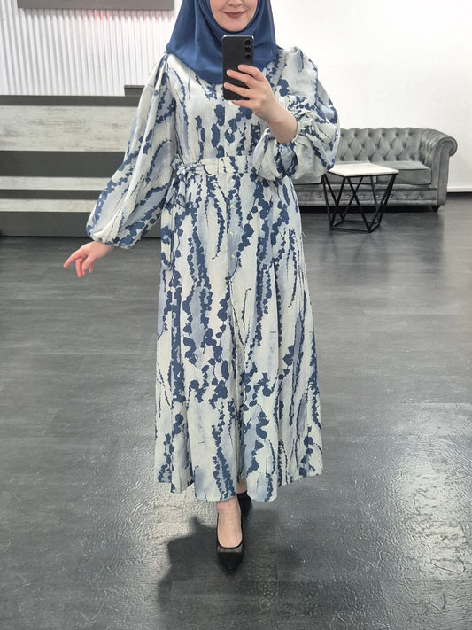 gemustertes Kleid blau
