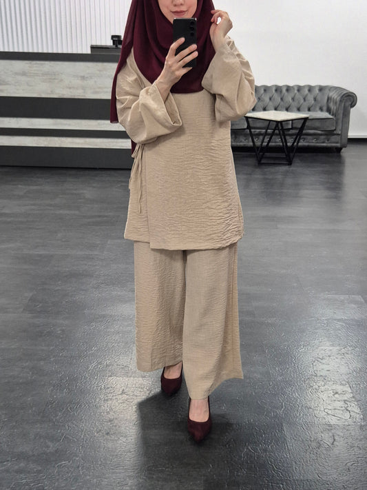 417 - Zweiteiler Tunika zum Binden + Hose beige