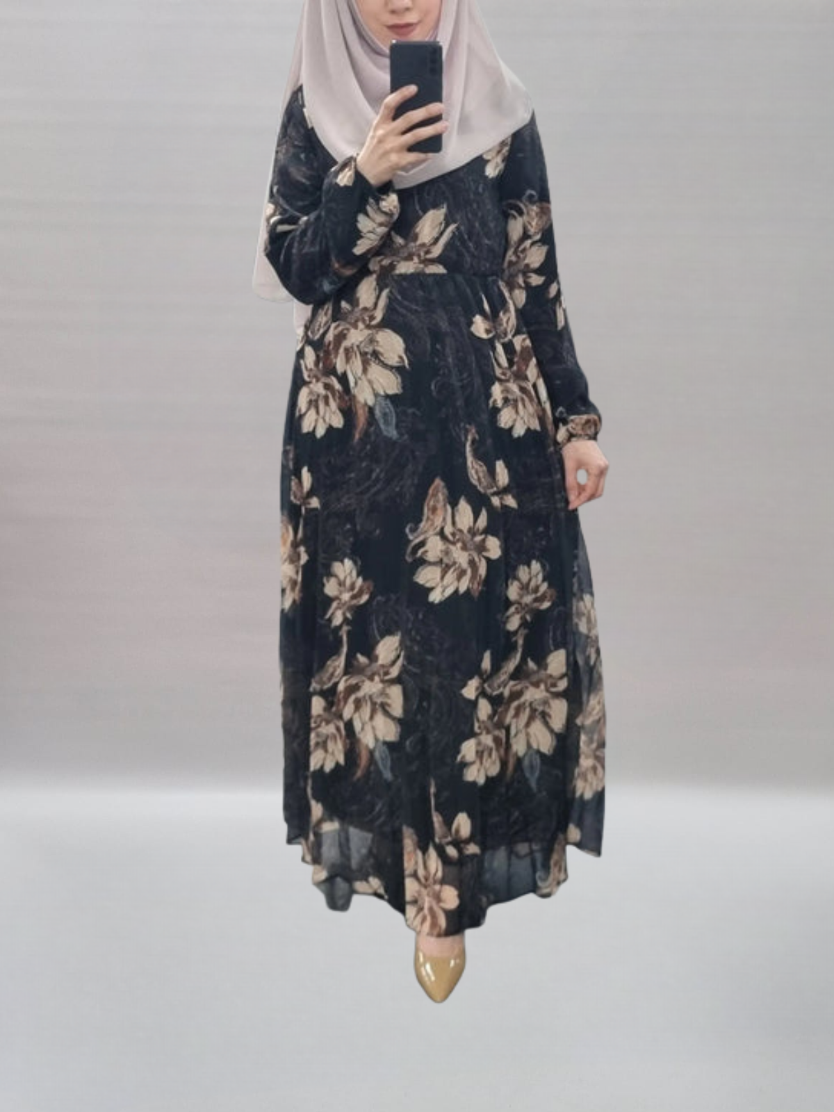 651- Chiffonkleid gemustert schwarz