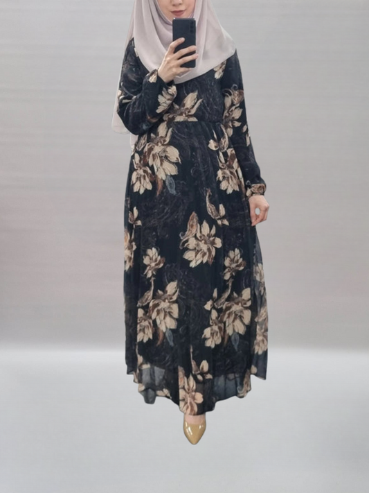 651- Chiffonkleid gemustert schwarz