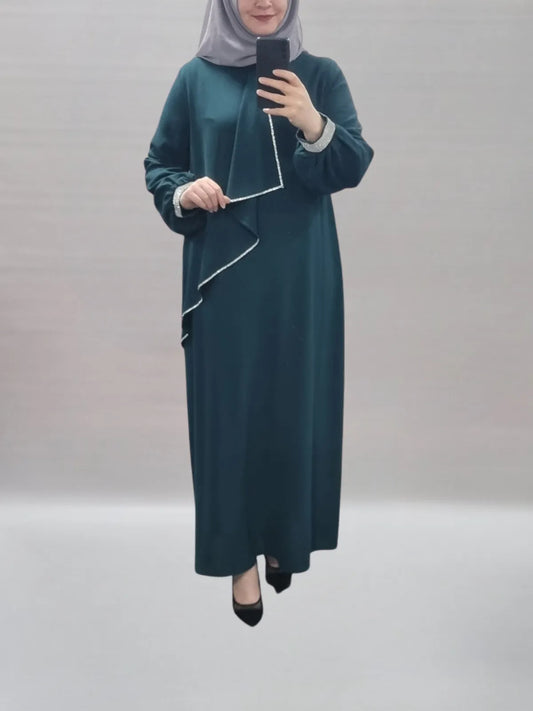 458- Elegantes Maxikleid aus Kreppstoff – auch in Übergrößen erhältlich petrolgrün