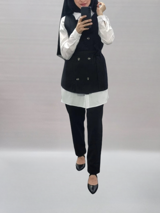 566 - 3`Teiler Bluse+West+Hose in schwarz