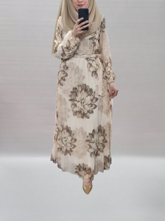 644- Chiffonkleid mit Blumenprint beige