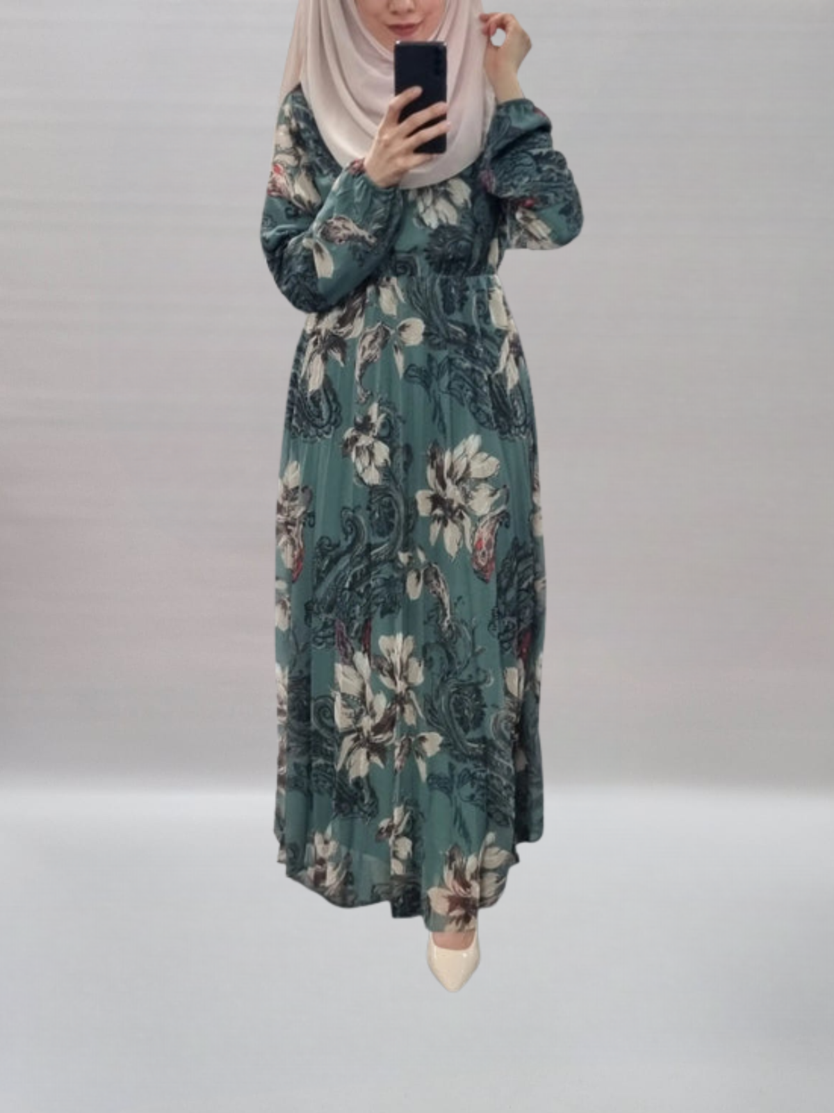 652- Chiffonkleid gemustert grün