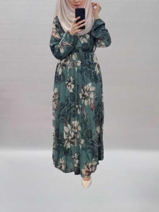 652- Chiffonkleid gemustert grün