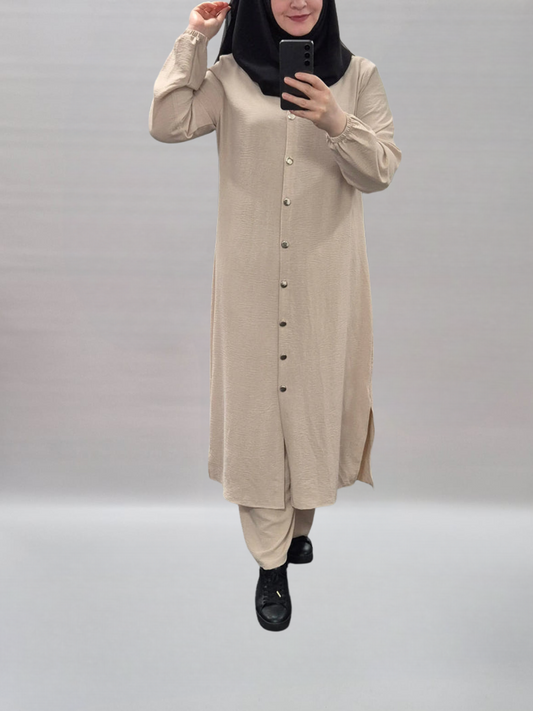 434 - Zweiteiler mit langer Tunika und Hose beige