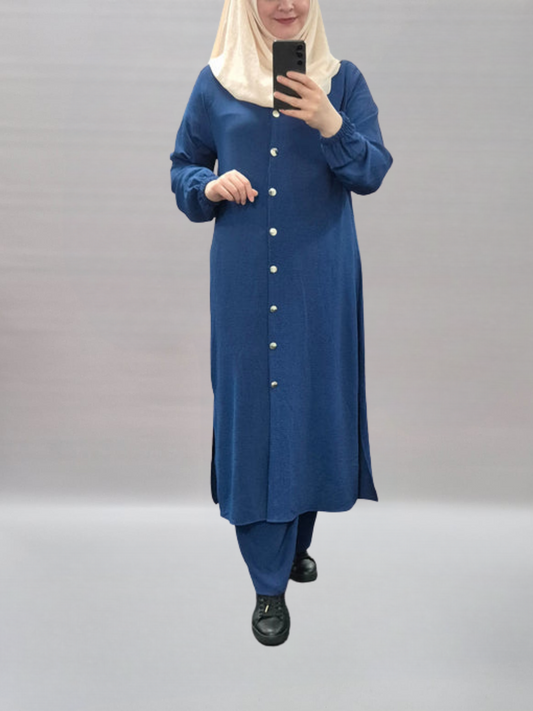432 -  Zweiteiler mit langer Tunika und Hose blau