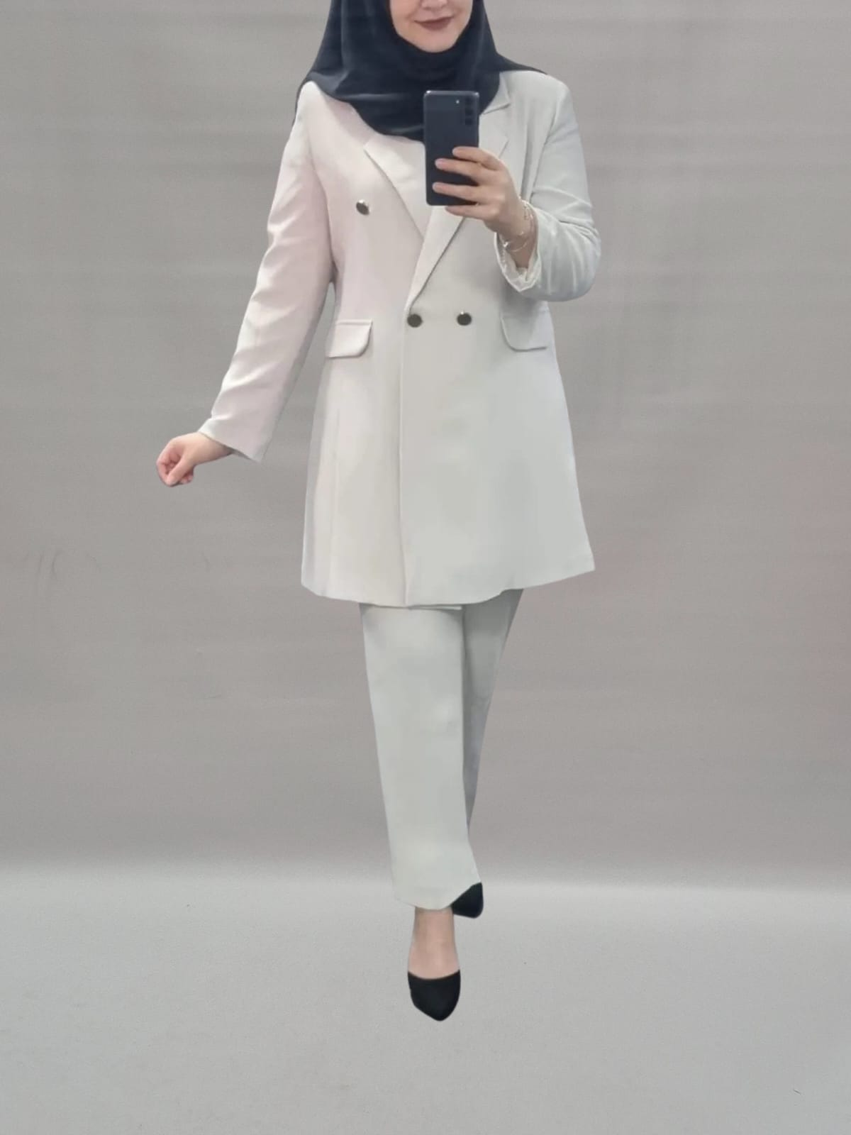Blazer Set mit Knöpfen beige