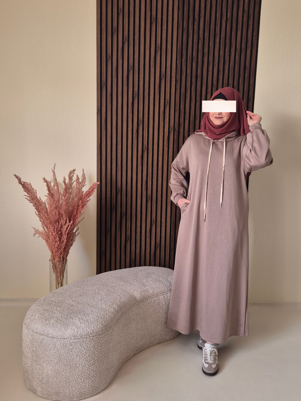 Long Hoodie- bequem & modern in taupe