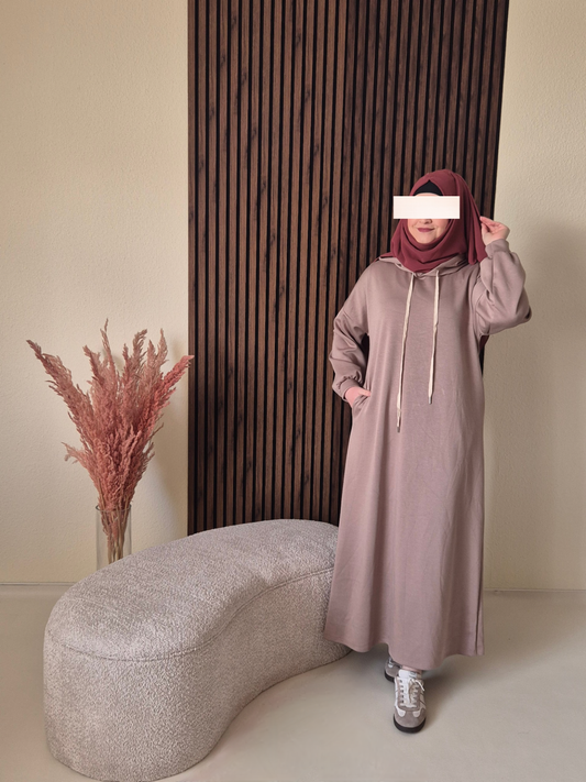 Long Hoodie- bequem & modern in taupe