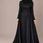 Glitter evening dress with train and draping