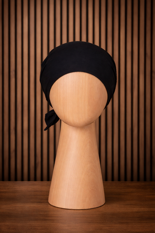 Viskose Bonnet – elastisches Unterkopftuch mit Bindeband schwarz
