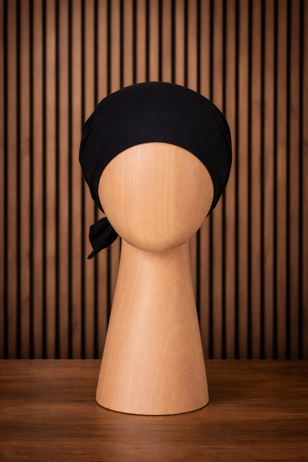 Viskose Bonnet – elastisches Unterkopftuch mit Bindeband schwarz