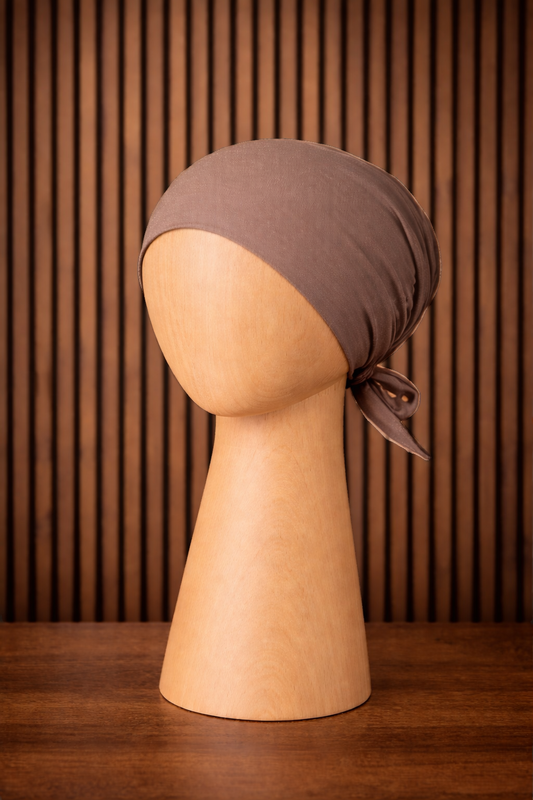 Viskose Bonnet – elastisches Unterkopftuch mit Bindeband taupe