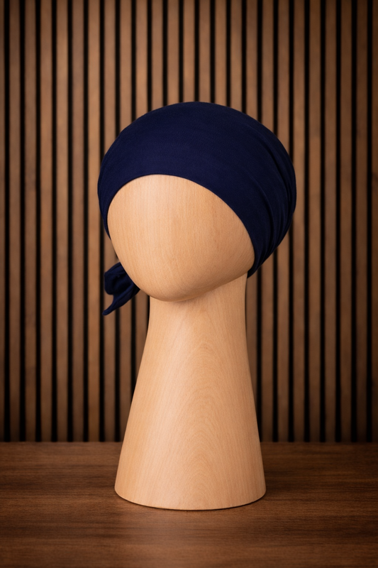 Viskose Bonnet – elastisches Unterkopftuch mit Bindeband dunkelblau