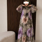 Roselle Maxikleid | Kaki-Lila Aquarell-Print