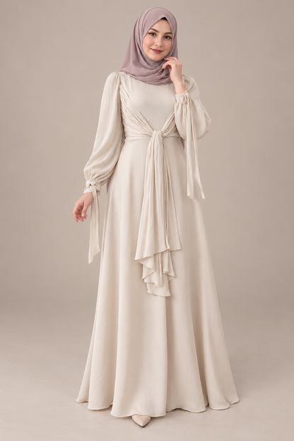 Evening gown in 2 styling variations
