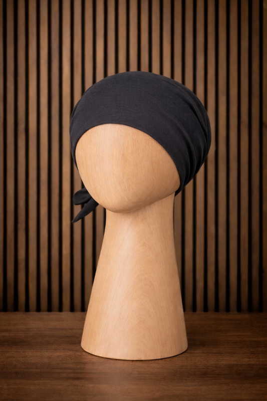 Viskose Bonnet – elastisches Unterkopftuch mit Bindeband anthrazit