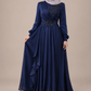 Evening dress with floral embellishments and draping