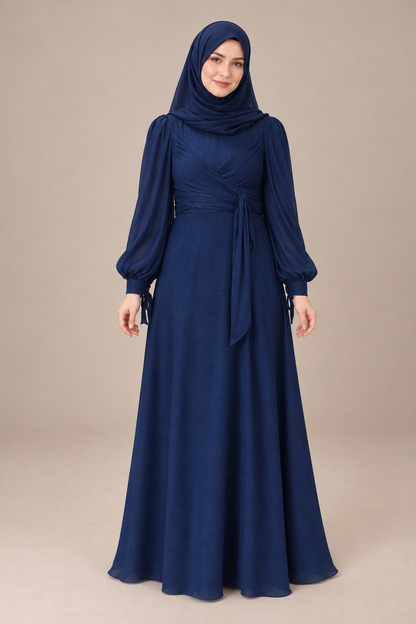 Evening gown in 2 styling variations