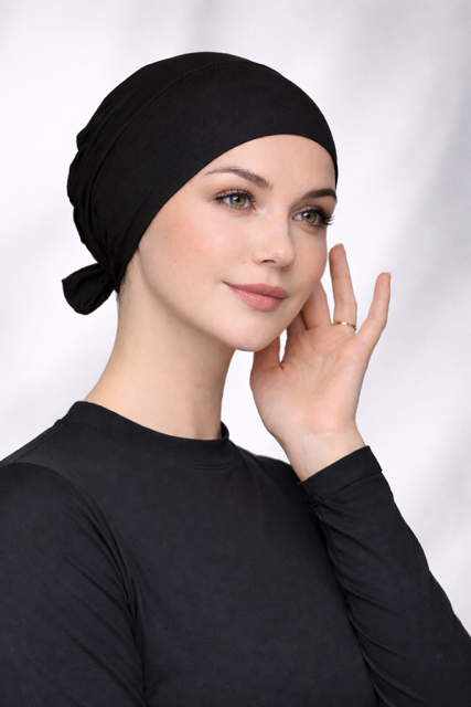 Viskose Bonnet – elastisches Unterkopftuch mit Bindeband schwarz