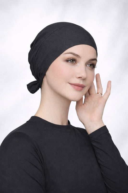 Viskose Bonnet – elastisches Unterkopftuch mit Bindeband anthrazit
