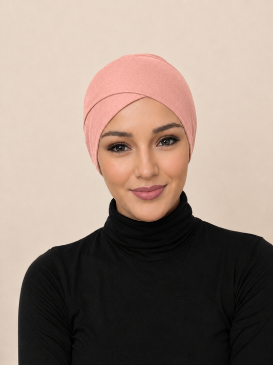 Schlauch Bonnet über Kreuz Apricot-Rosé