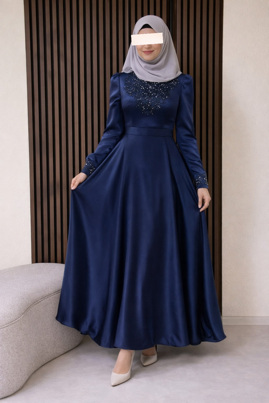 Pompöses Abendkleid dunkelblau