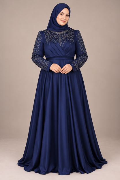 Plus-size evening dress with stone embellishment